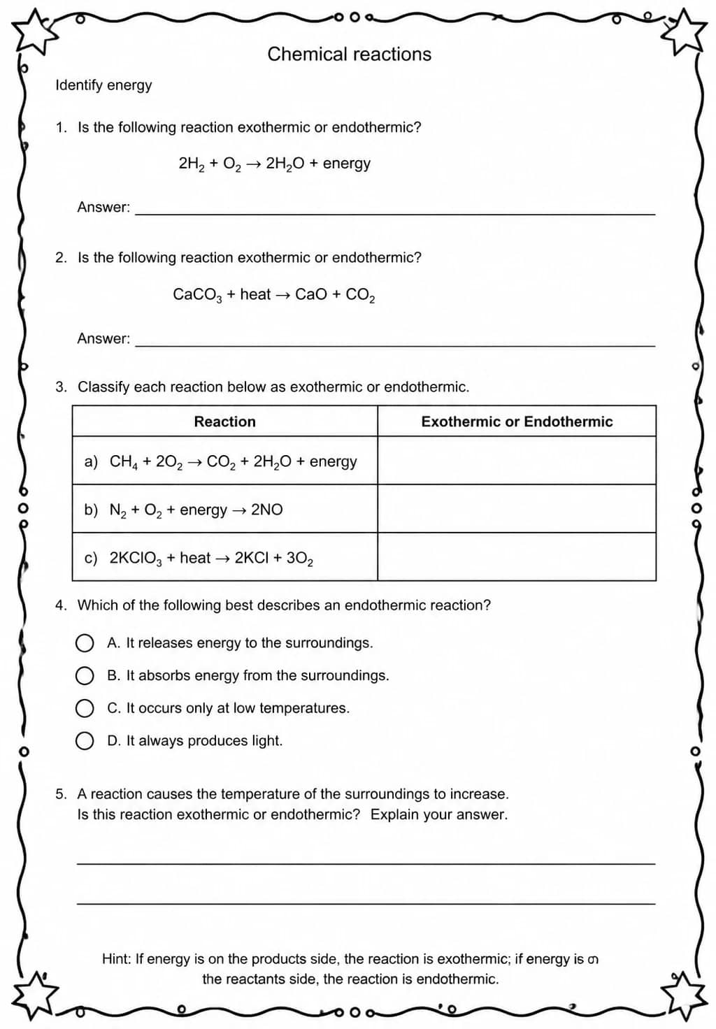Identify energy — free printable High School Science worksheet