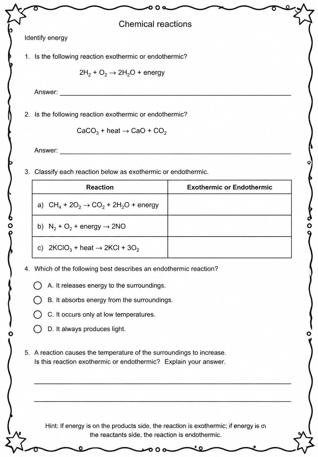 Identify energy — free printable High School Science worksheet