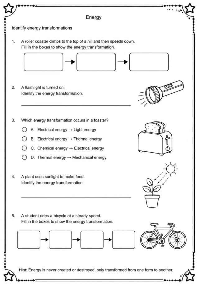 Identify energy transformations
