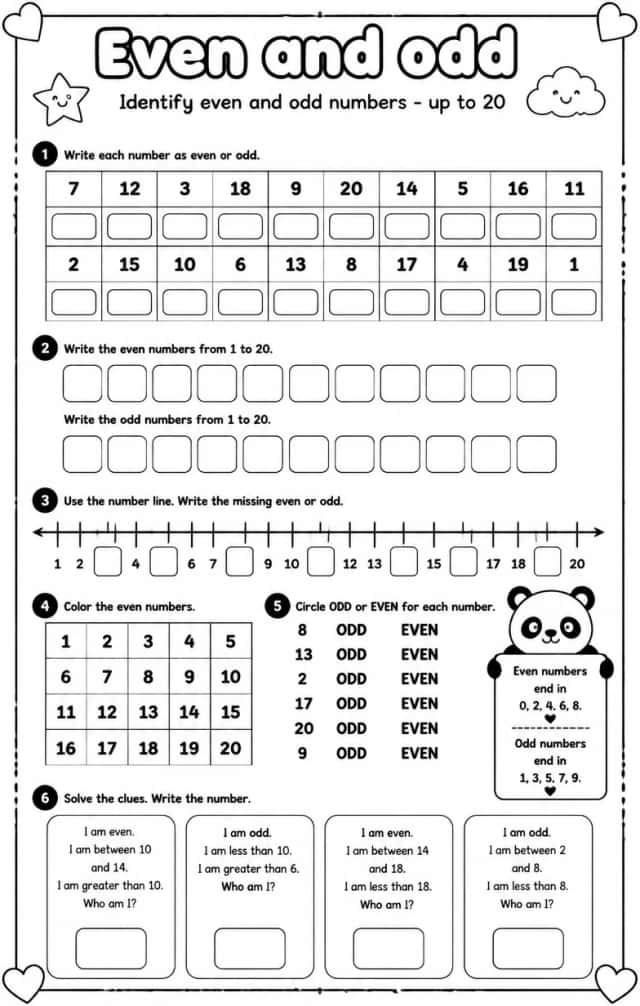 Identify even and odd numbers - up to 20