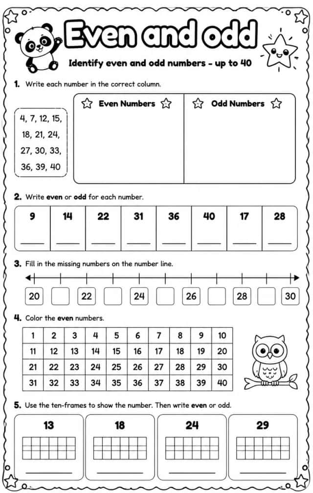 Identify even and odd numbers - up to 40