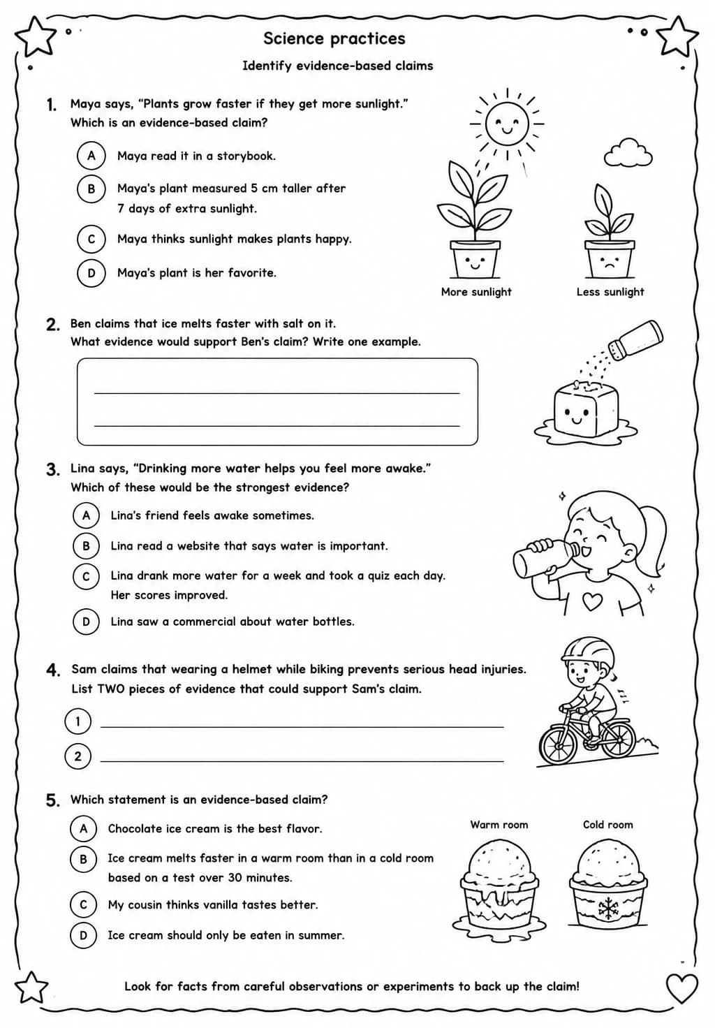Identify evidence-based claims — free printable Grade 4 Science worksheet
