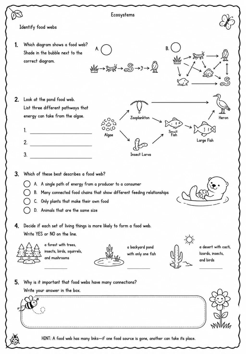 Identify food webs — free printable Grade 4 Science worksheet