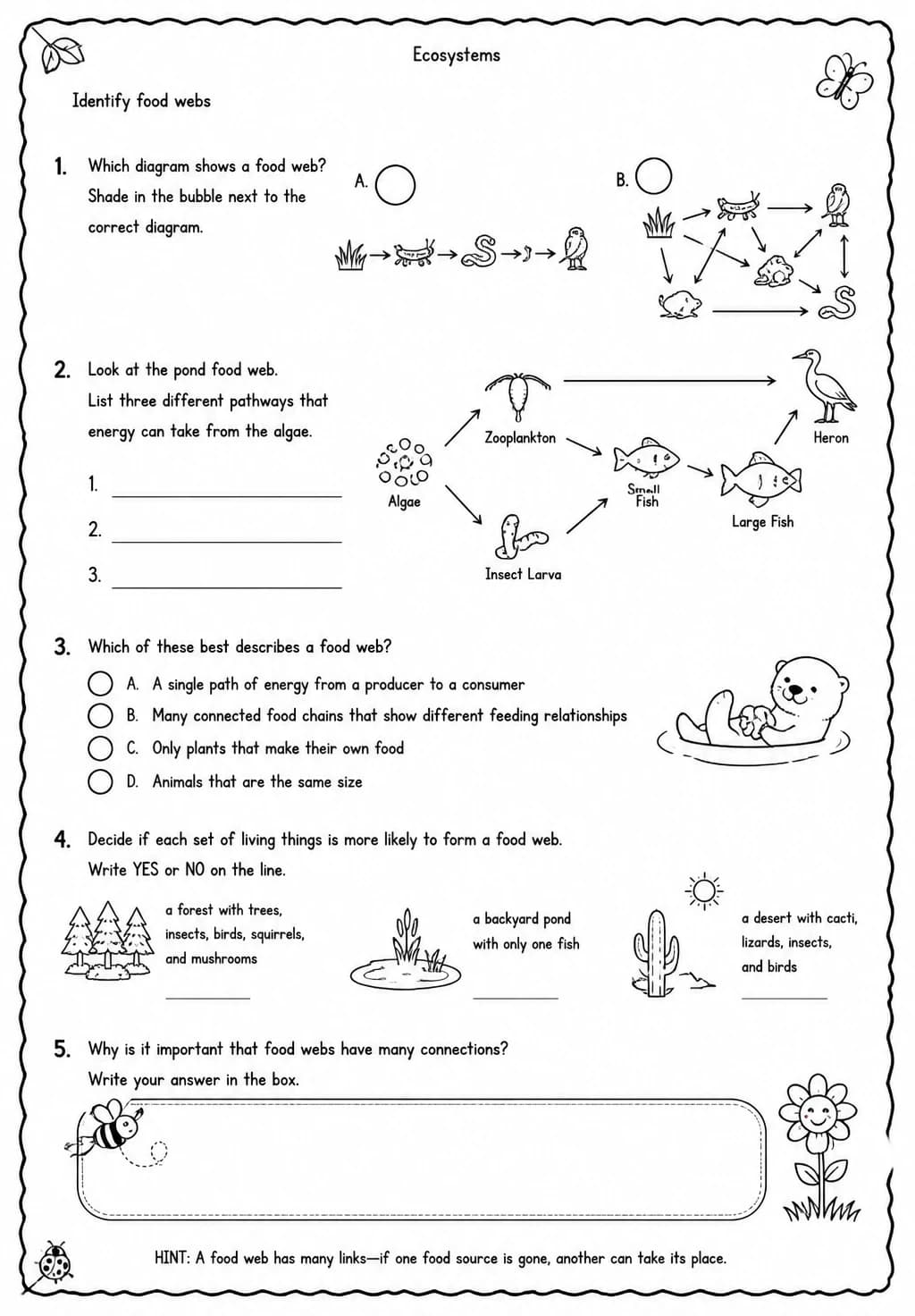 Identify food webs — free printable Grade 4 Science worksheet