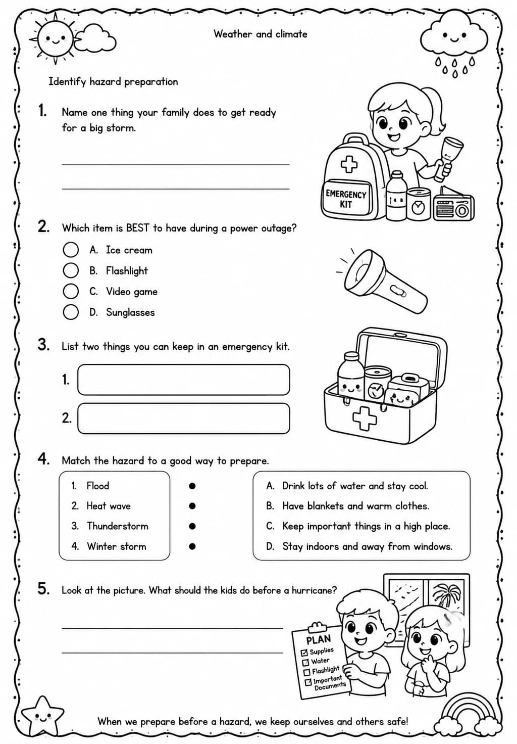 Identify hazard preparation — free printable Grade 3 Science worksheet