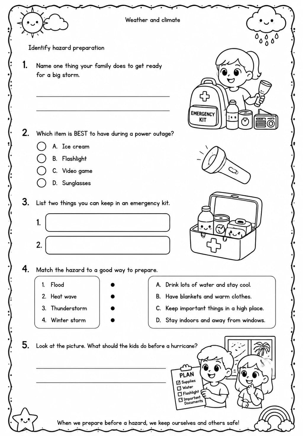 Identify hazard preparation — free printable Grade 3 Science worksheet