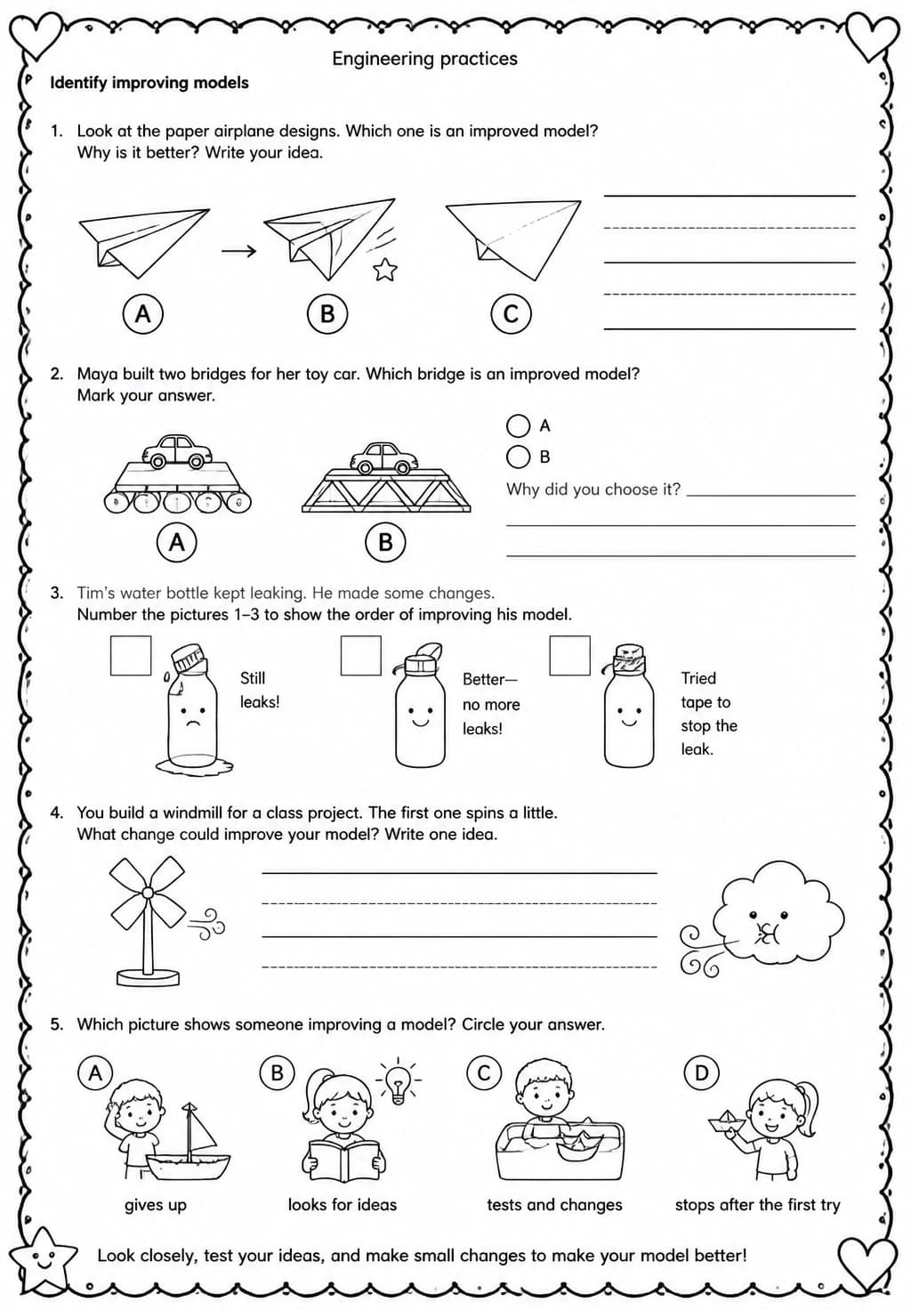Identify improving models — free printable Grade 2 Science worksheet