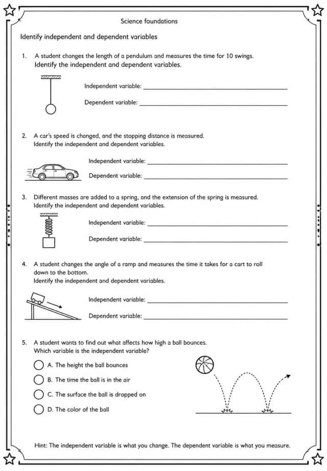 Identify independent and dependent variables