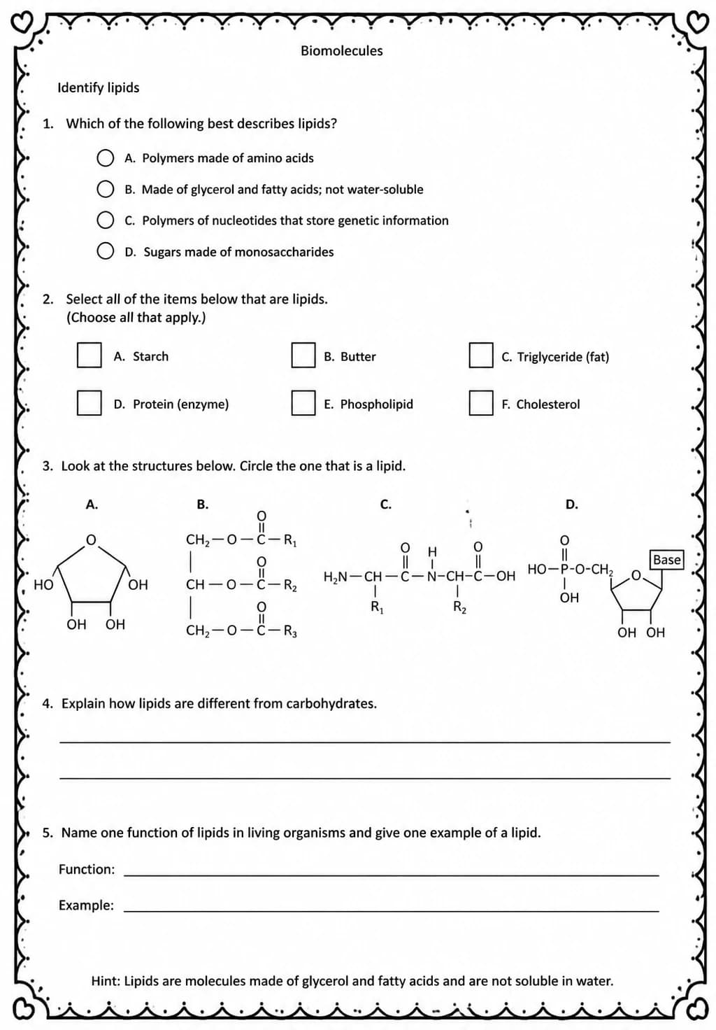 Identify lipids