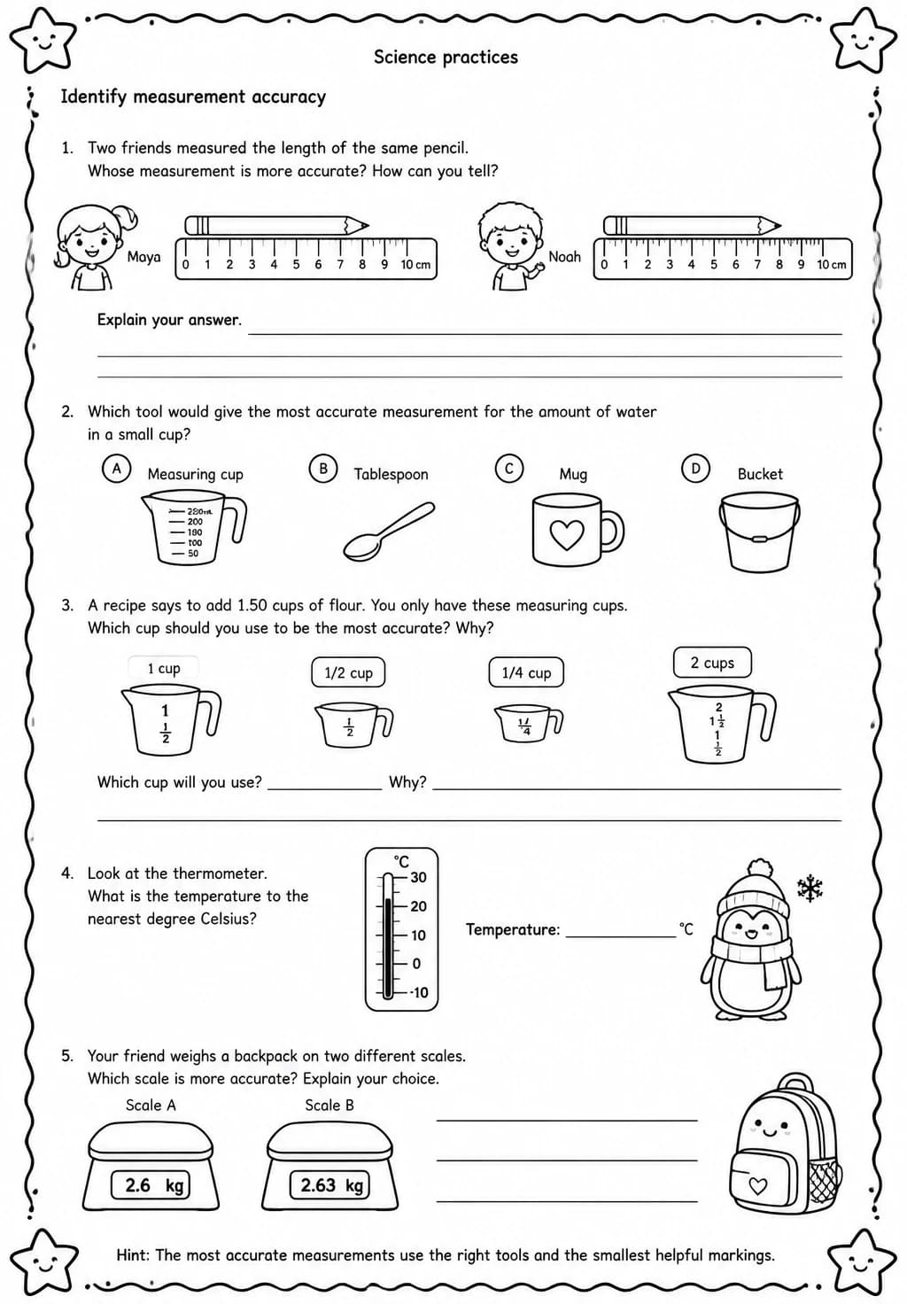 Identify measurement accuracy — free printable Grade 4 Science worksheet