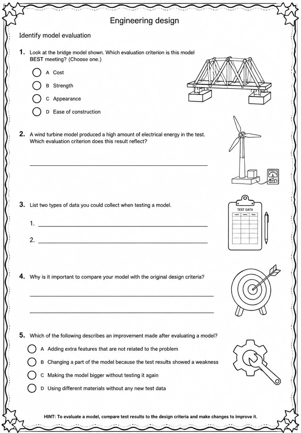 Identify model evaluation — free printable Middle School Science worksheet