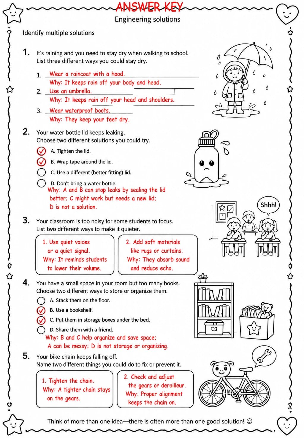 Answer key for Identify multiple solutions — free printable Science worksheet