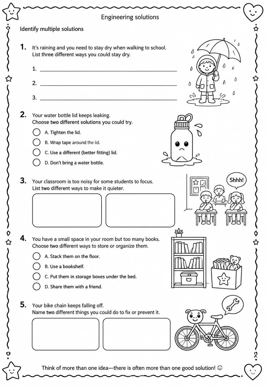 Identify multiple solutions — free printable Grade 4 Science worksheet