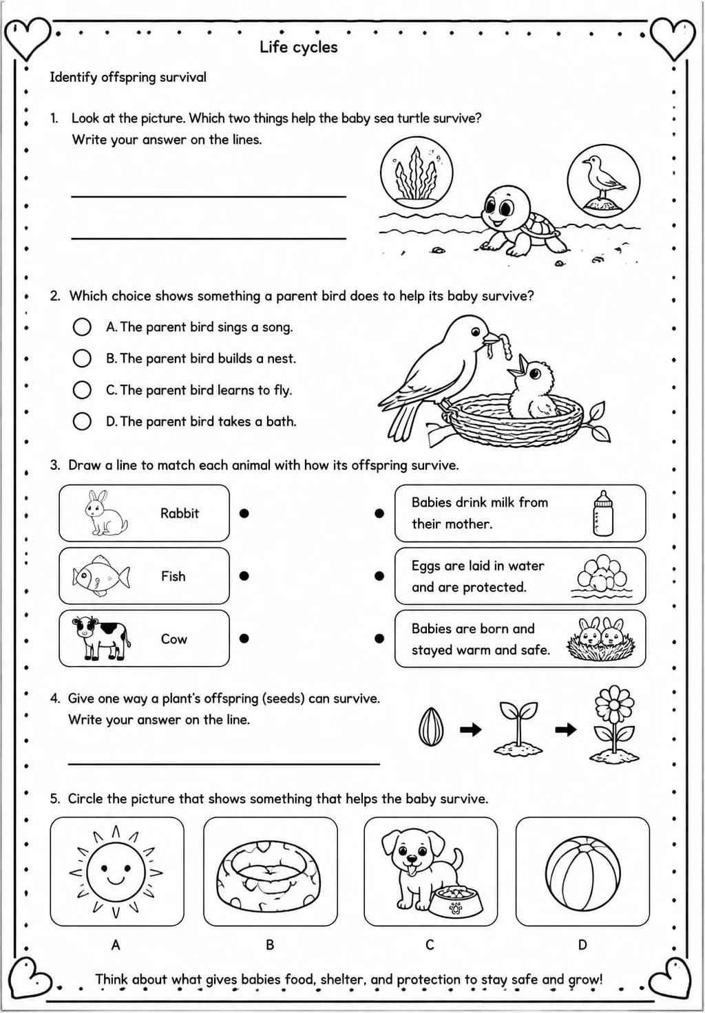 Identify offspring survival — free printable Grade 3 Science worksheet