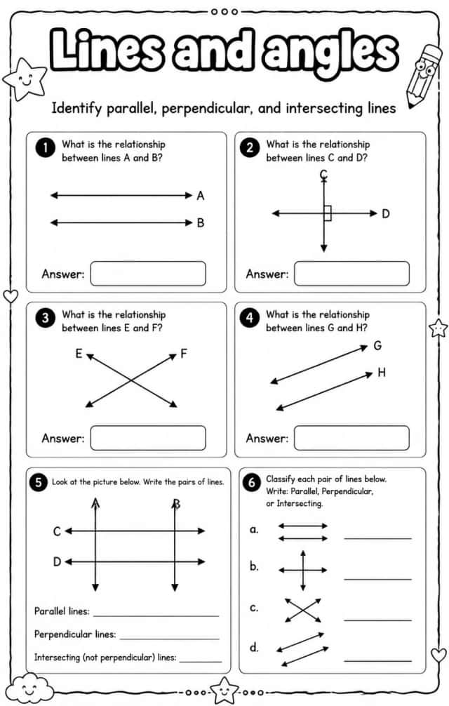 Identify parallel, perpendicular, and intersecting lines