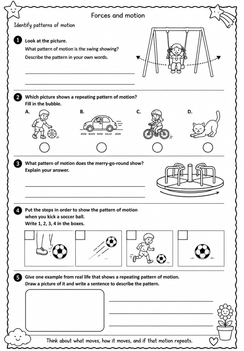 Identify patterns of motion — free printable Grade 3 Science worksheet
