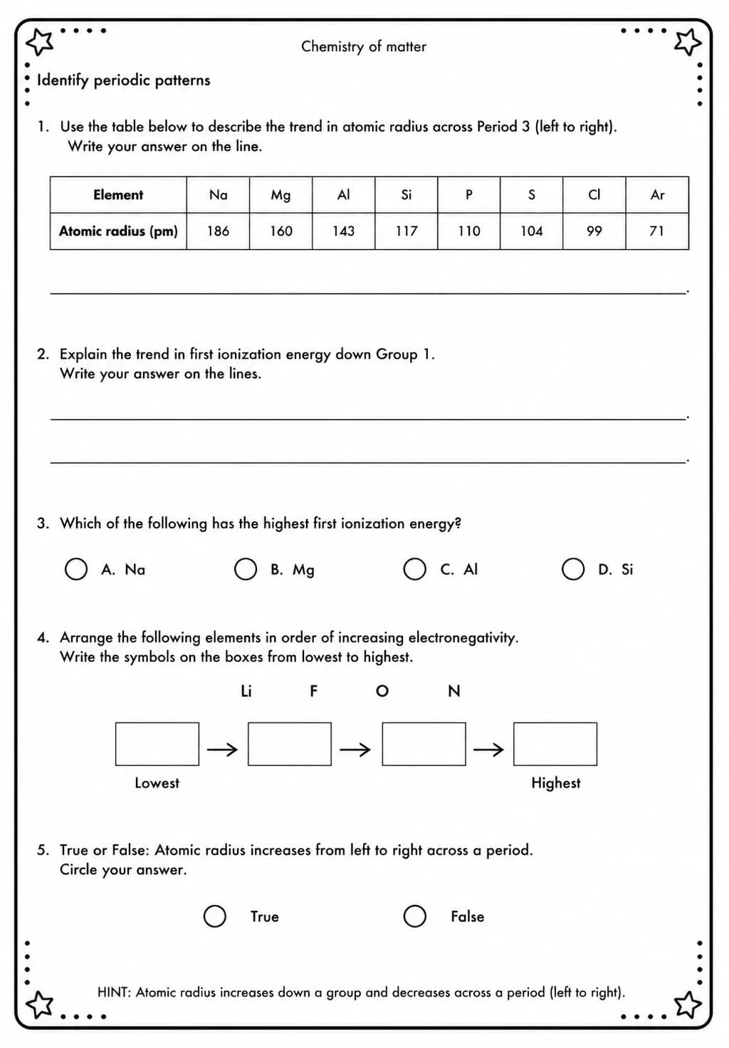 Identify periodic patterns — free printable Middle School Science worksheet