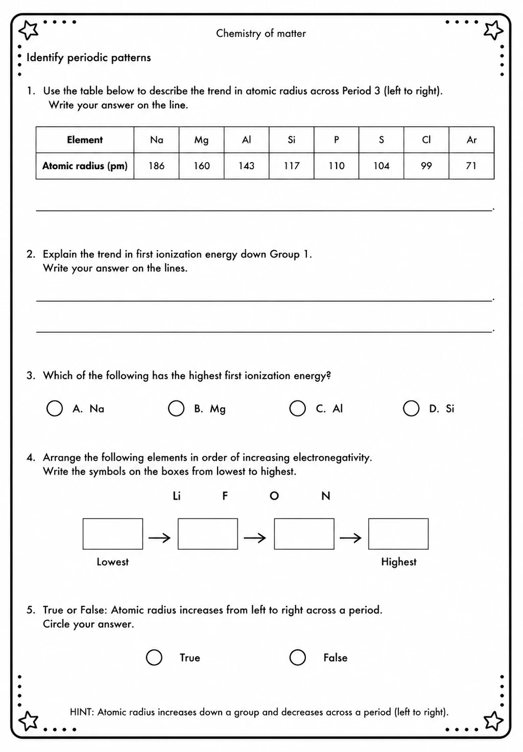 Identify periodic patterns — free printable Middle School Science worksheet