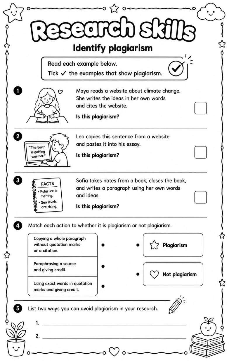 Identify plagiarism — free printable Writing strategies English worksheet