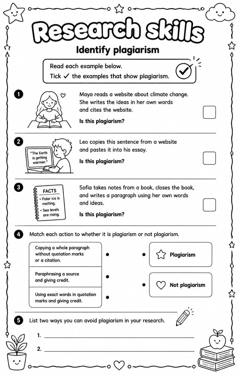 Identify plagiarism — free printable Writing strategies English worksheet