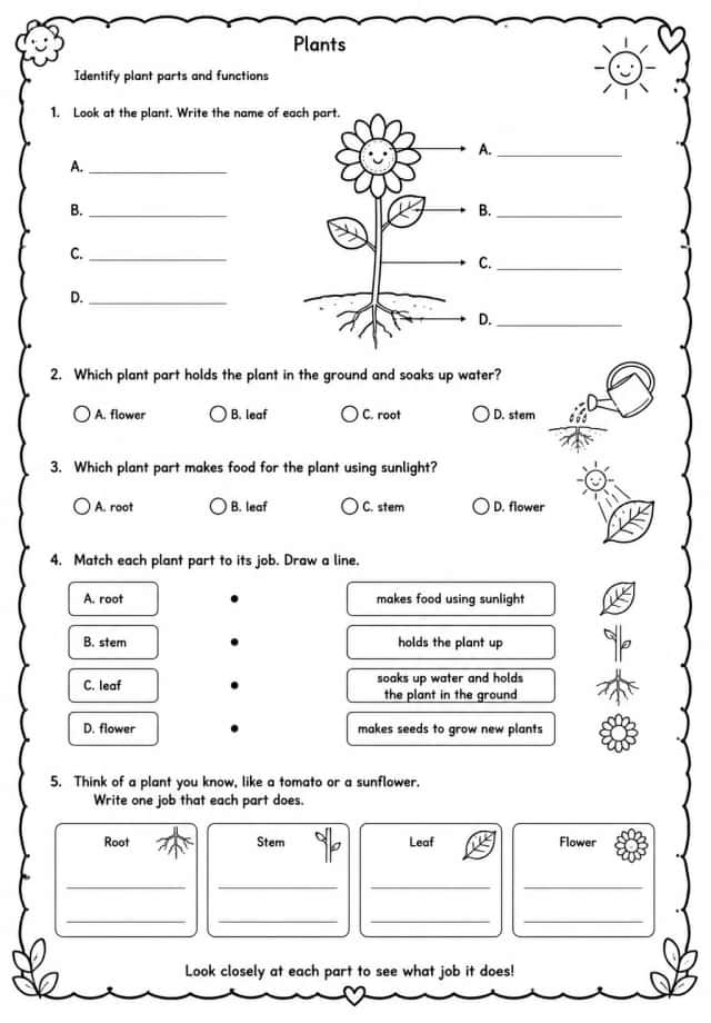 Identify plant parts and functions