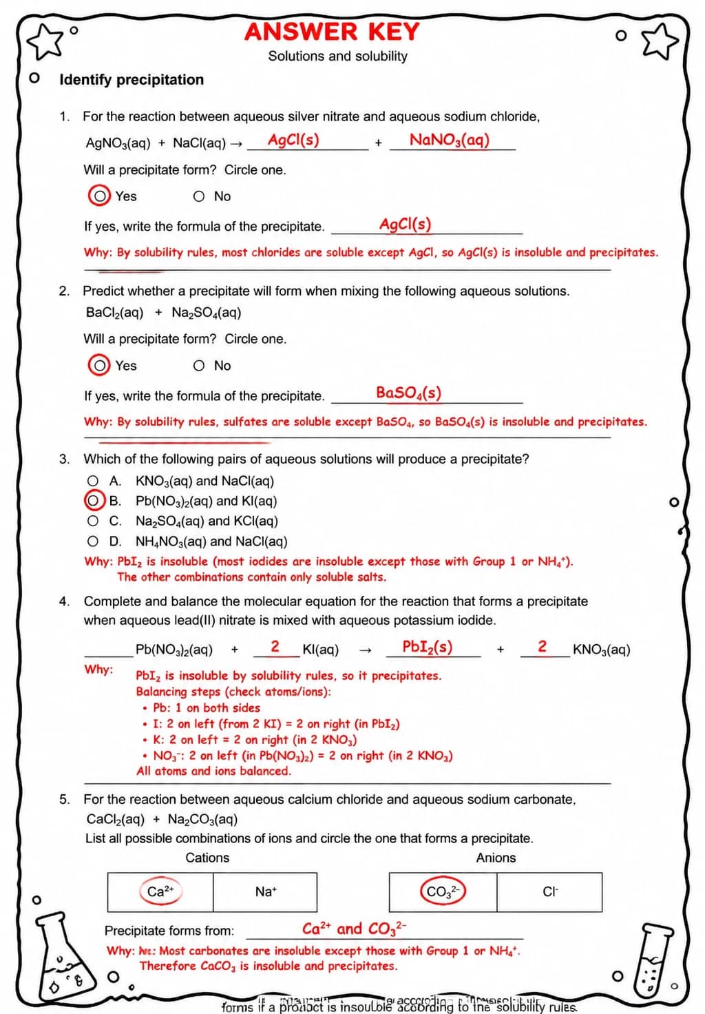 Answer key for Identify precipitation — free printable Science worksheet