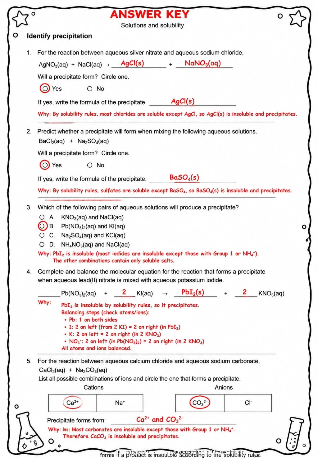 Answer key for Identify precipitation — free printable Science worksheet
