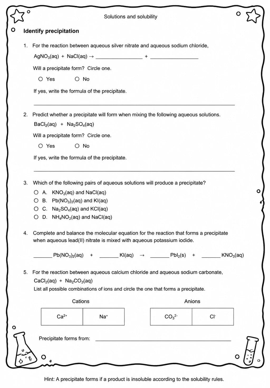 Identify precipitation — free printable High School Science worksheet