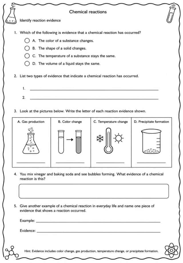 Identify reaction evidence