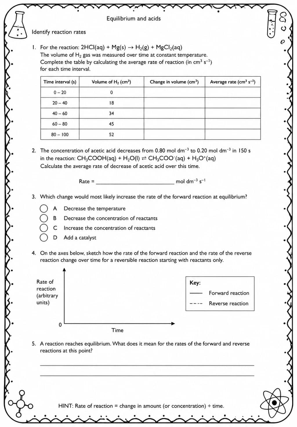 Identify reaction rates — free printable High School Science worksheet