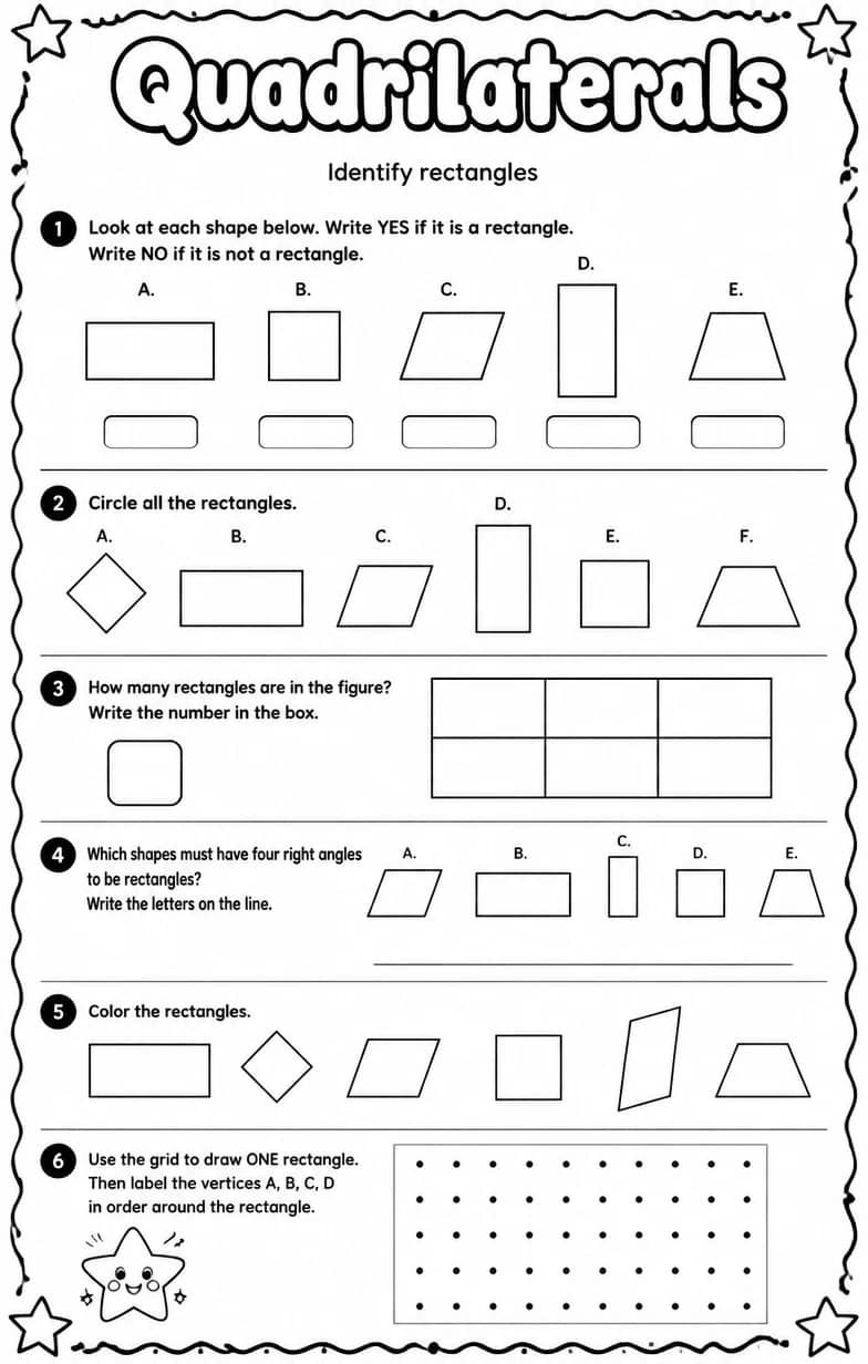 Identify rectangles — free printable Grade 4 math worksheet