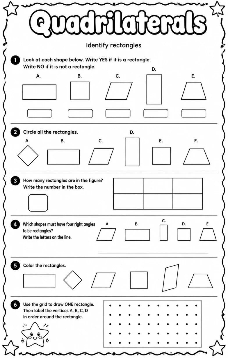 Identify rectangles — free printable Grade 4 Math worksheet