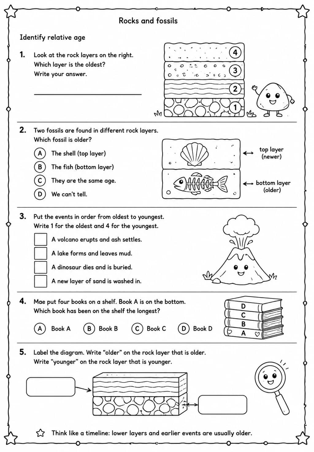 Identify relative age — free printable Grade 4 Science worksheet