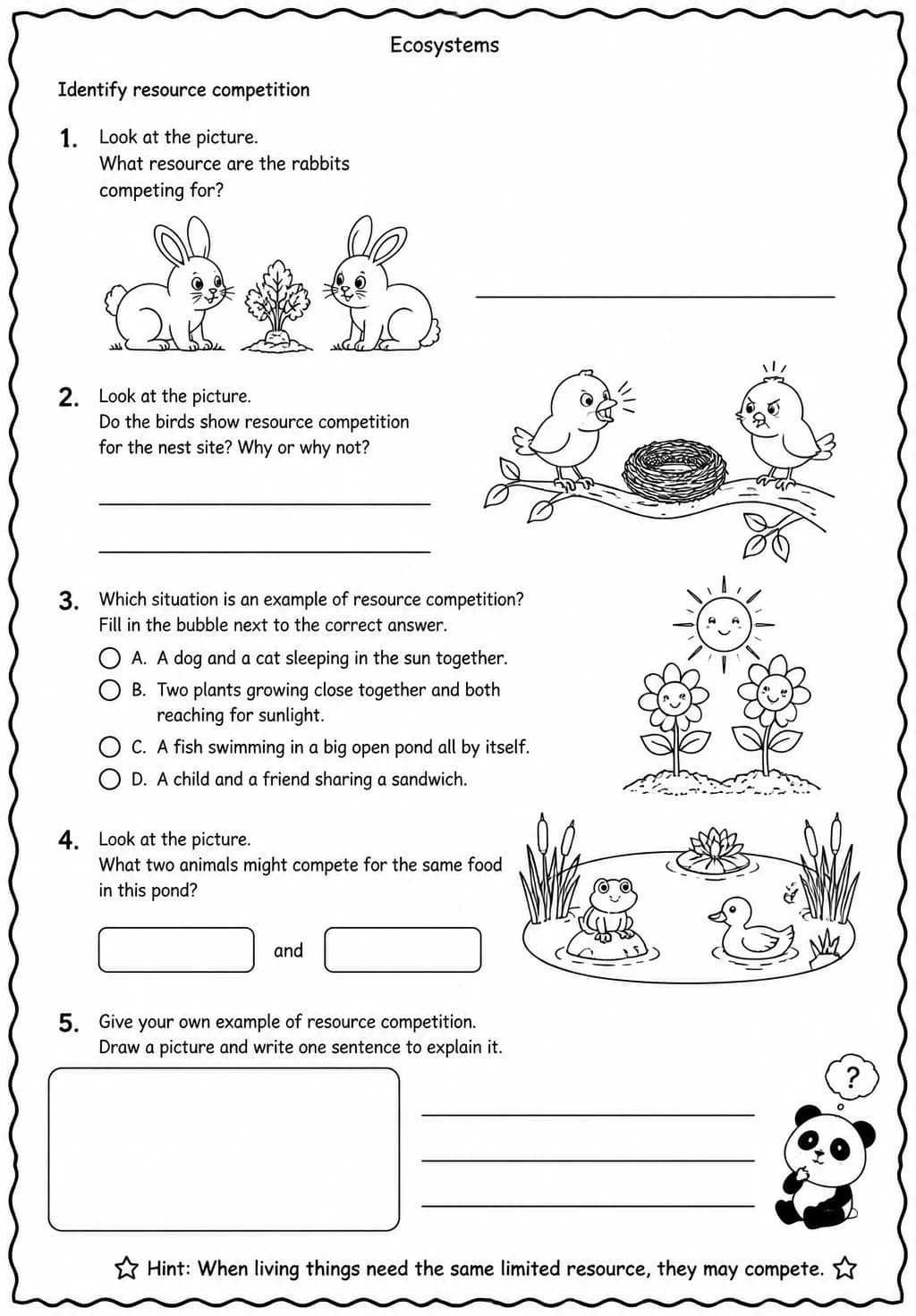 Identify resource competition — free printable Grade 4 Science worksheet