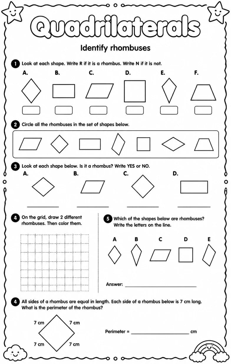 Identify rhombuses — free printable Grade 4 Math worksheet