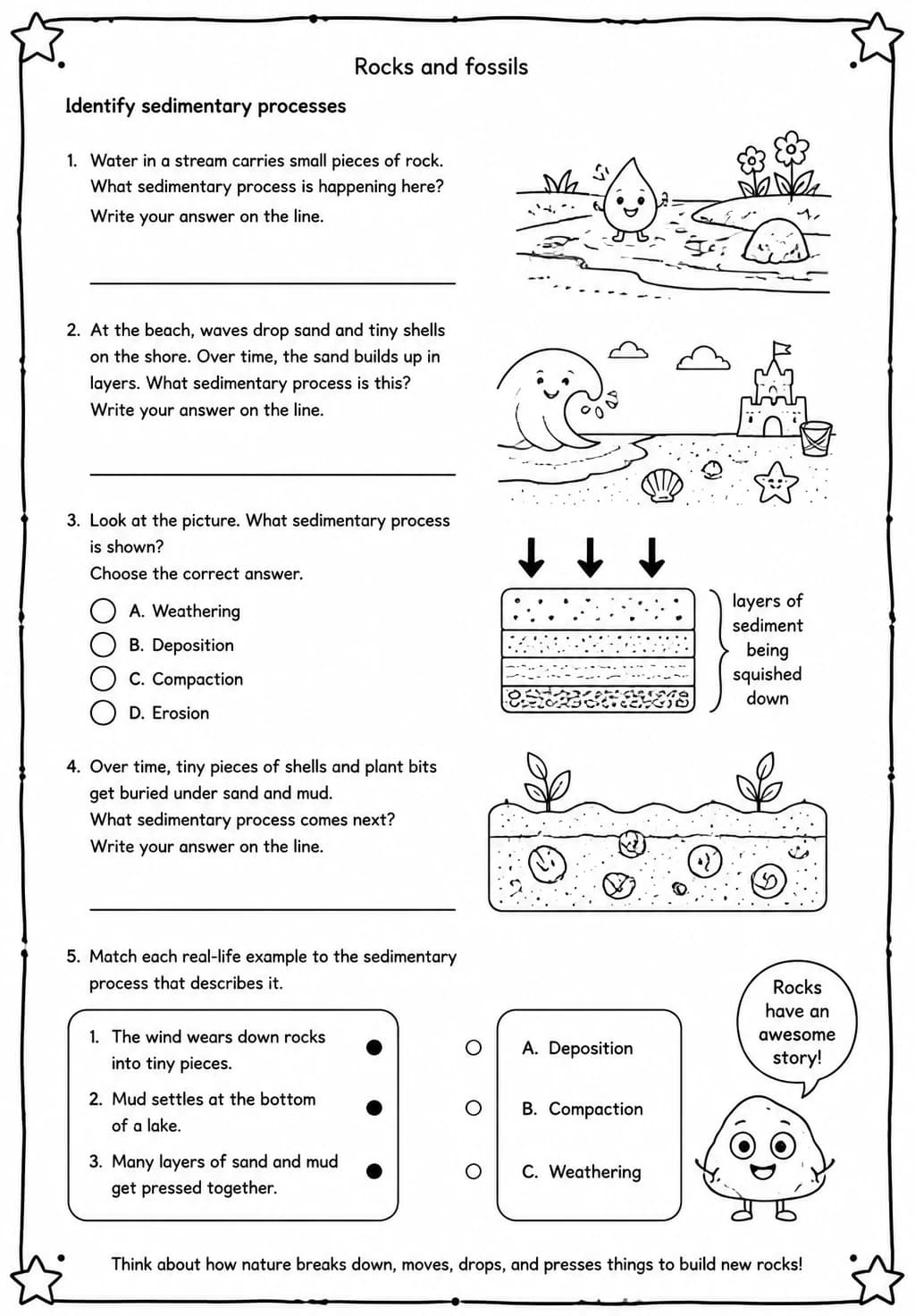 Identify sedimentary processes — free printable Grade 4 Science worksheet