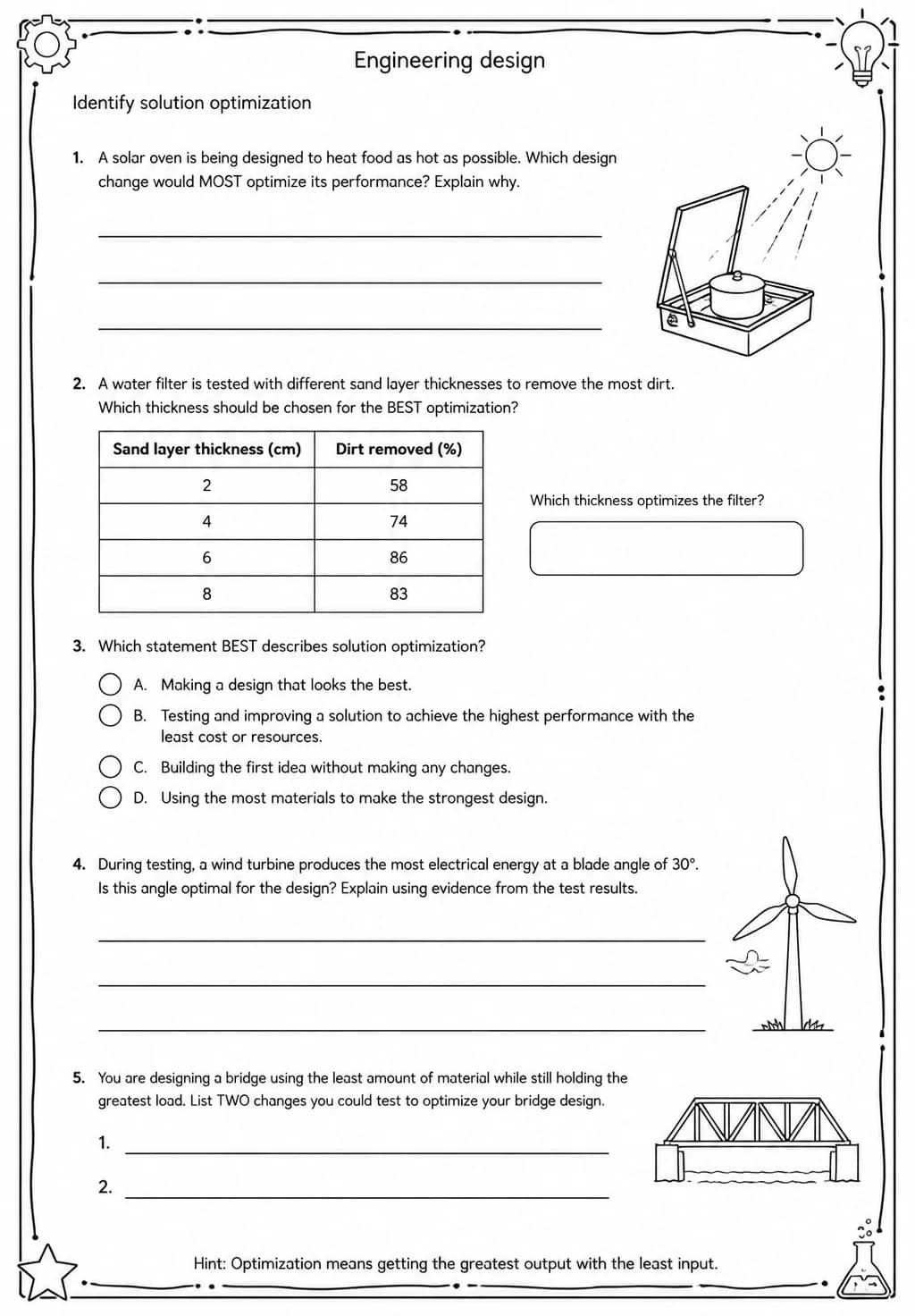 Identify solution optimization — free printable Middle School Science worksheet