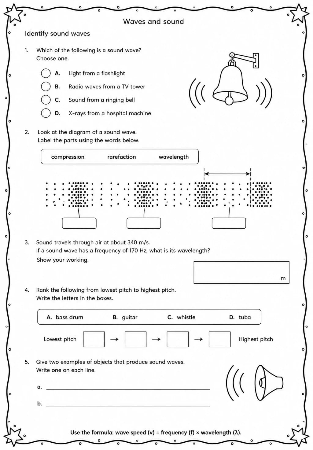 Identify sound waves — free printable High School Science worksheet