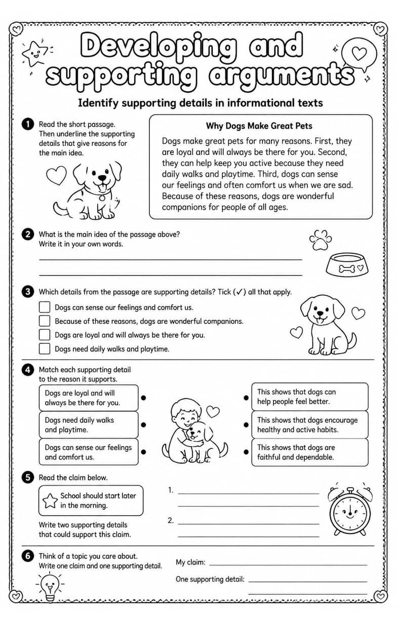 Identify supporting details in informational texts — free printable Writing strategies English worksheet