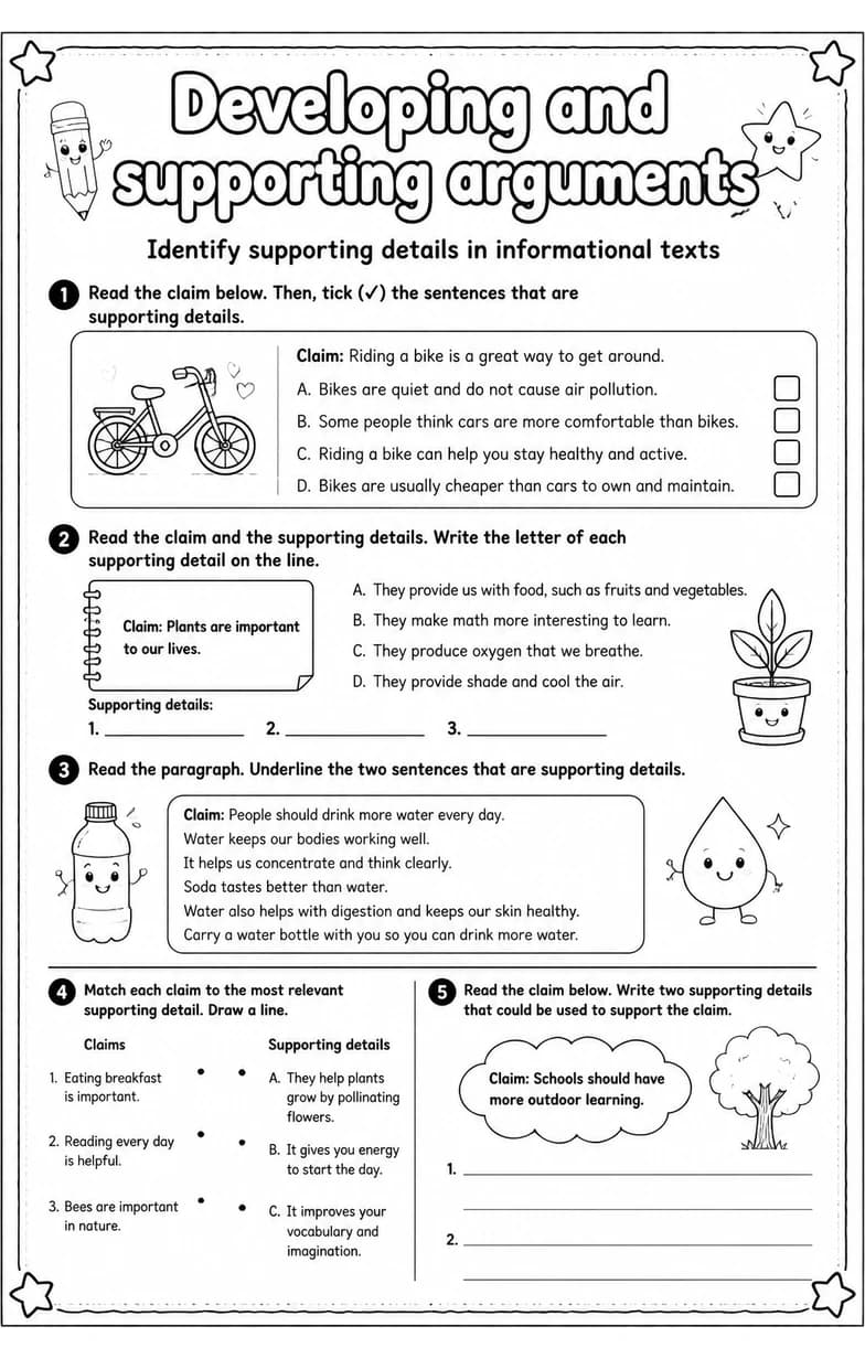 Identify supporting details in informational texts — free printable Writing strategies English worksheet