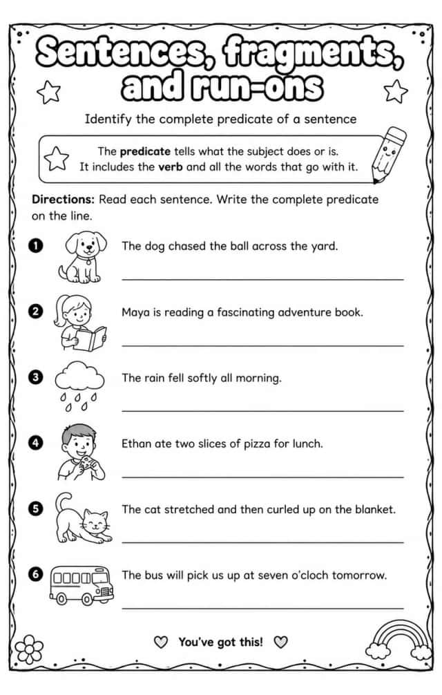 Identify the complete predicate of a sentence