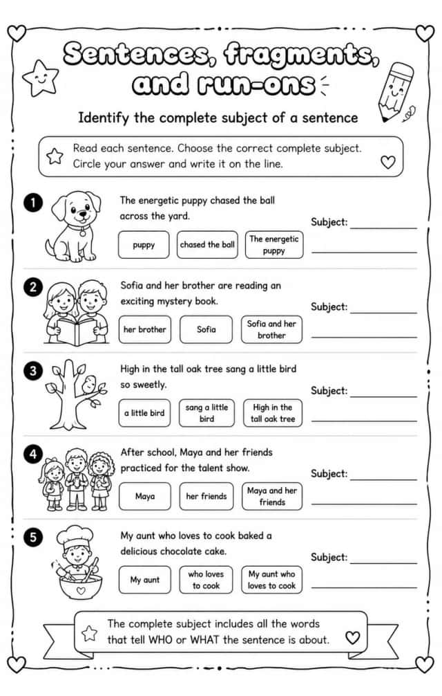 Identify the complete subject of a sentence
