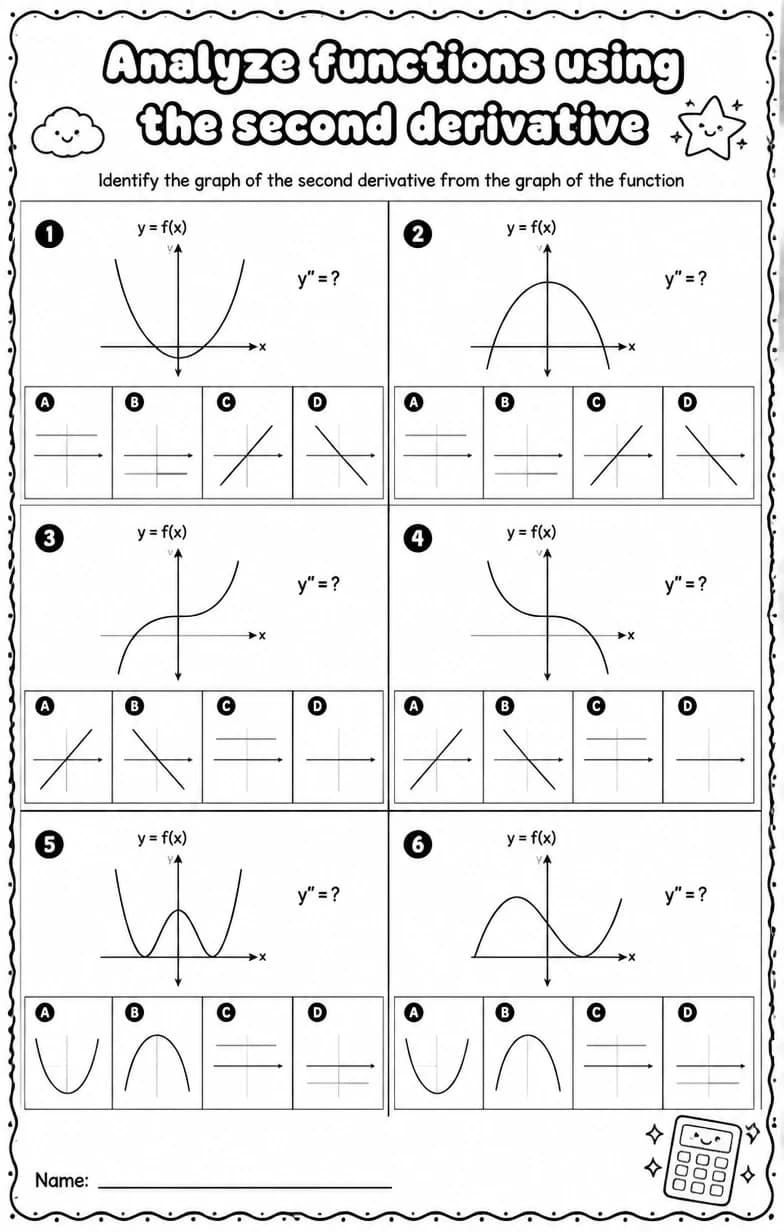 Identify the graph of the second derivative from the graph of the function — free printable Calculus math worksheet