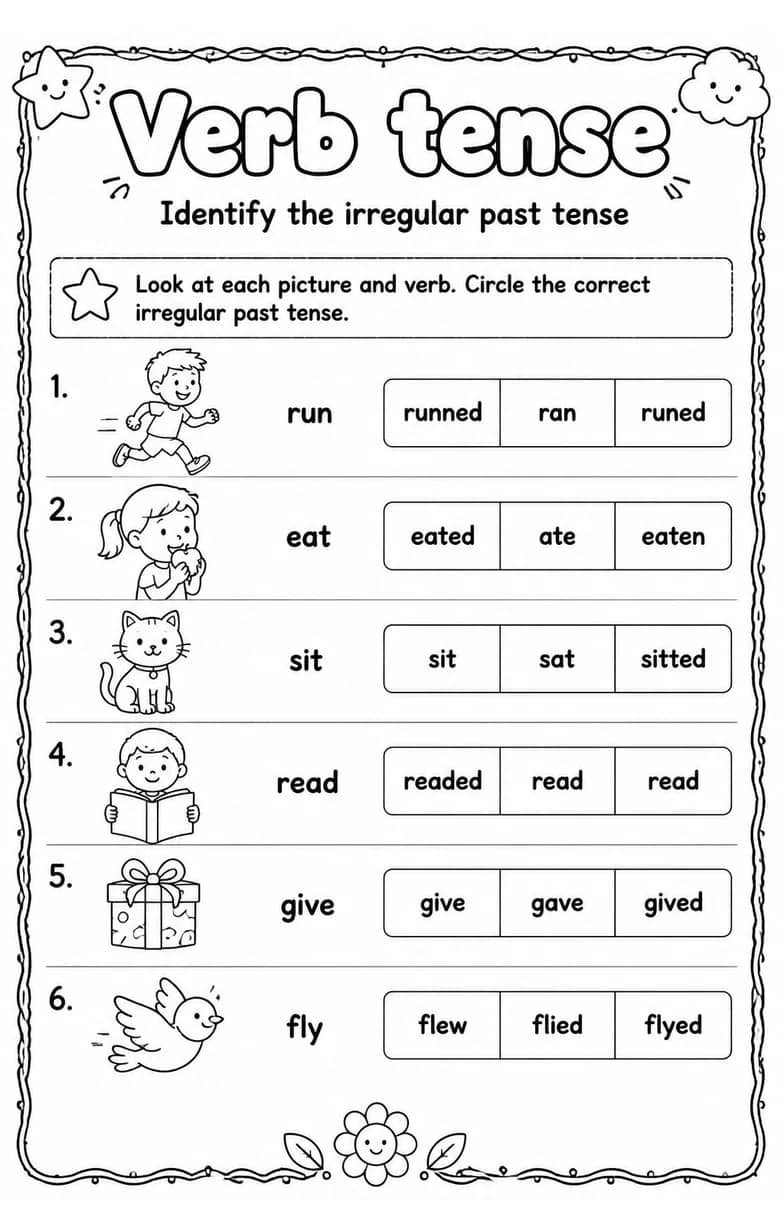 Identify the irregular past tense — free printable Grammar and mechanics English worksheet