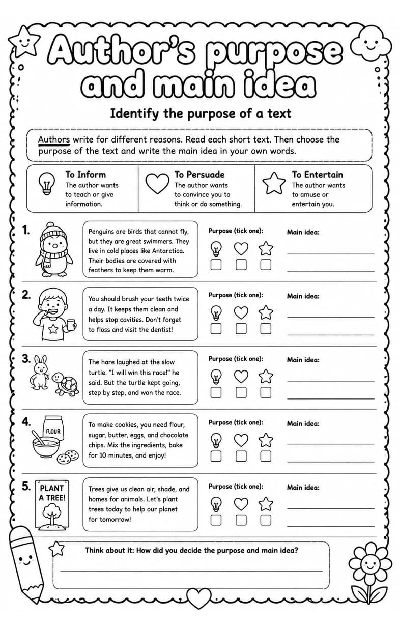 Identify the purpose of a text — free printable Reading strategies English worksheet