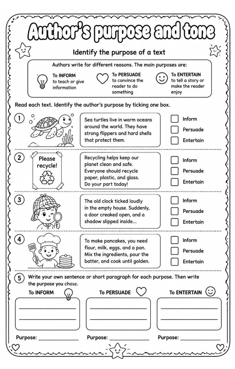 Identify the purpose of a text — free printable Reading strategies English worksheet