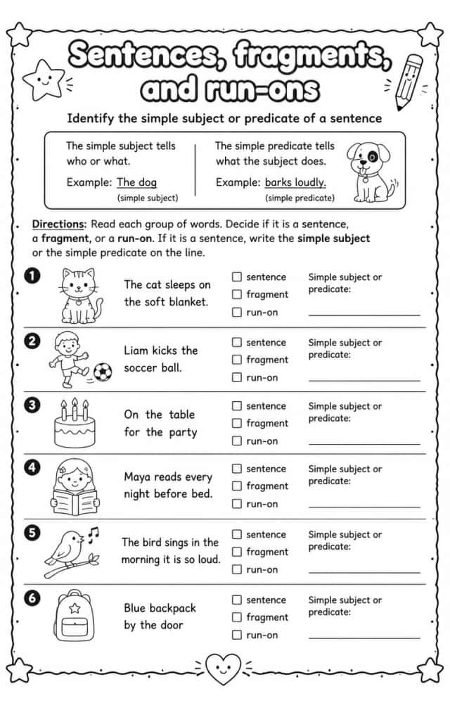 Identify the simple subject or predicate of a sentence