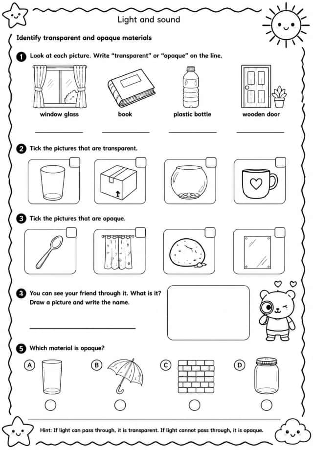 Identify transparent and opaque materials