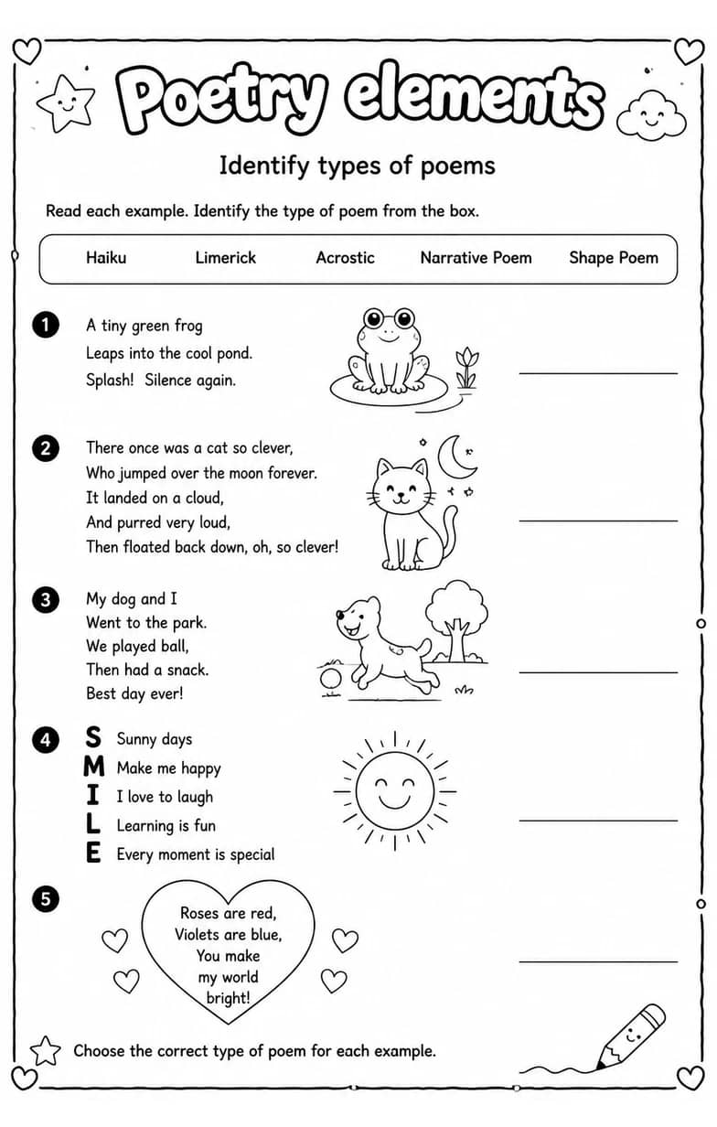 Identify types of poems — free printable Reading strategies English worksheet