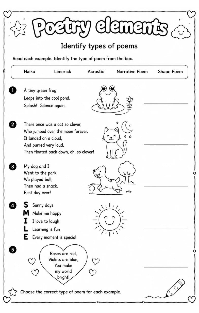 Identify types of poems — free printable Reading strategies English worksheet